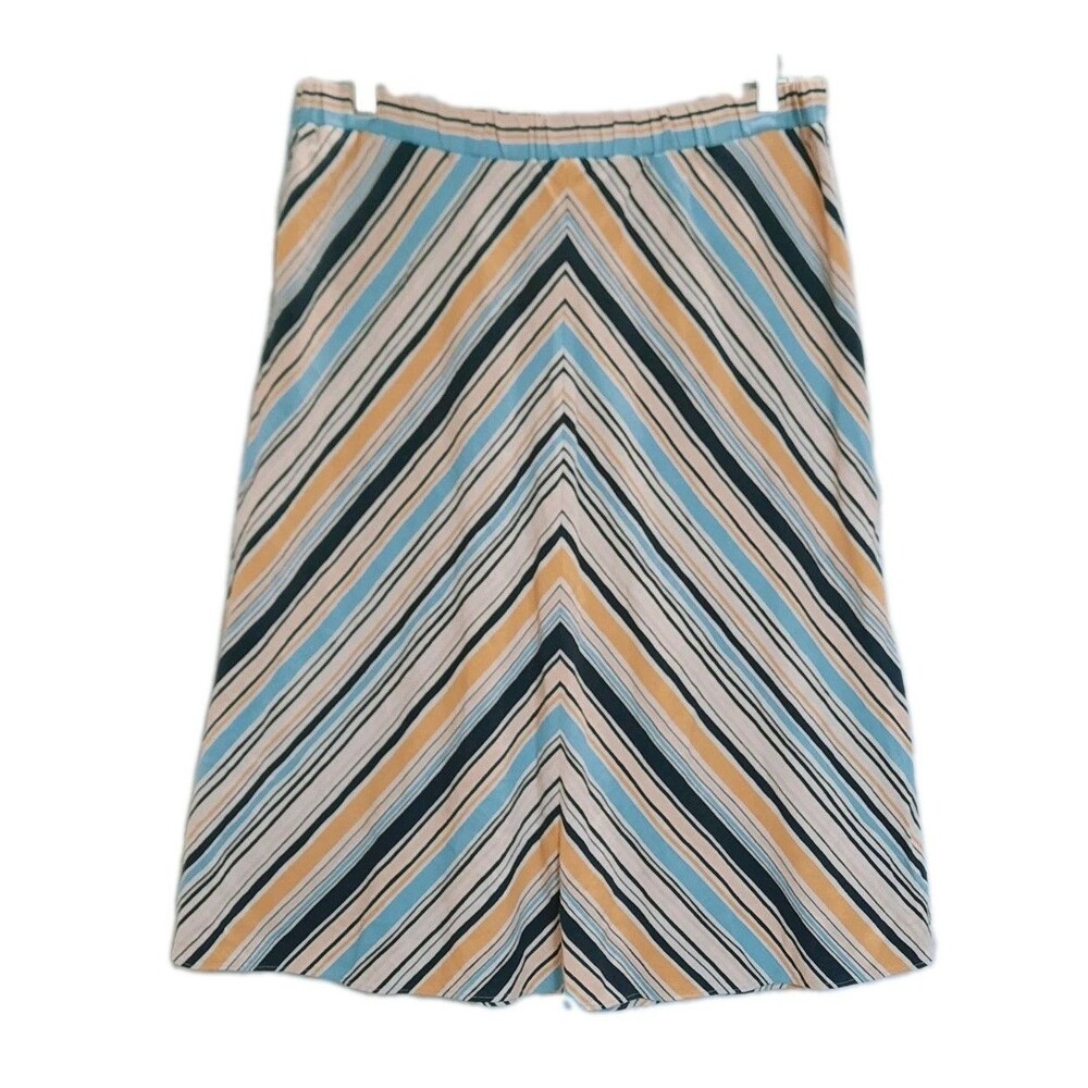 Vintage Liz Claiborne Chevron Striped Midi A Line Skirt Elastic Waist Boho Sz L